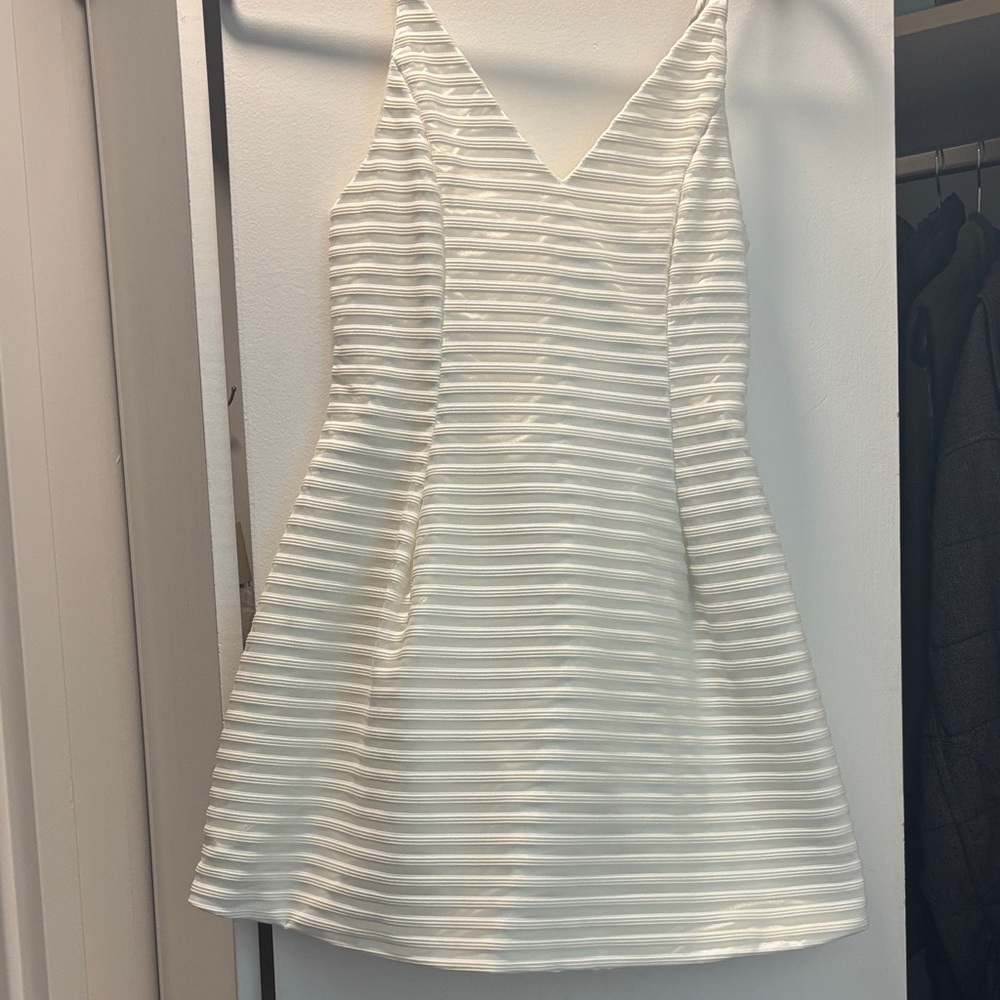 Elegant White Striped Mini Dress - Bridal, Graduation